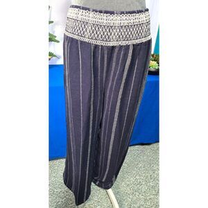 CALI 1850 Smocked Waist Wide‑Leg Pants Navy Stripe, Size M